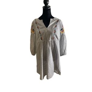 Knox Rose Women's Striped Embroidered Floral 3/4 Sleeve Babydoll Tunic Top|Dress